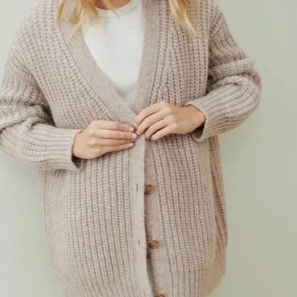 Jenni Kayne Alpaca Oversized Cocoon V Neck Cardigan Oatmeal XS - Picture 2 of 15